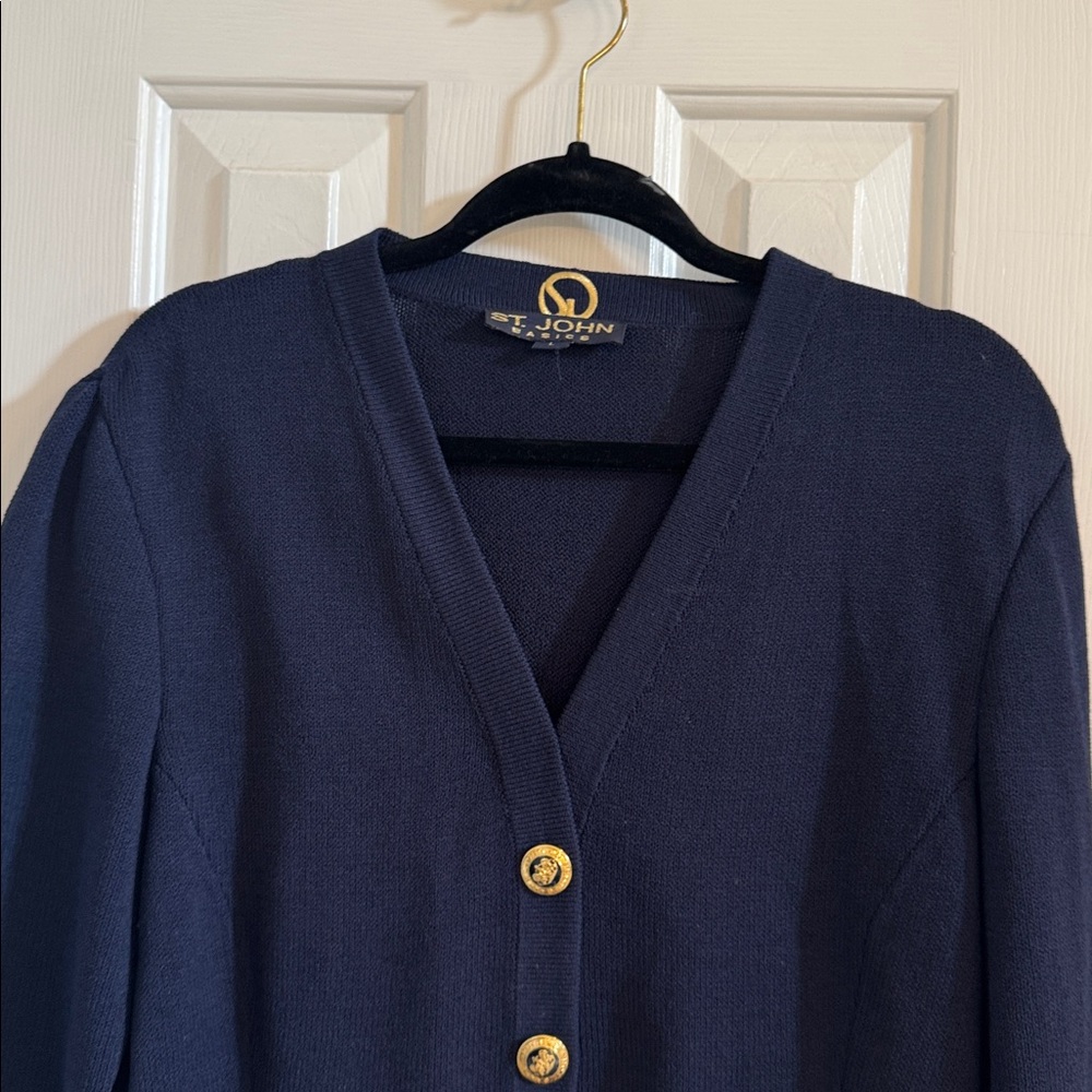 St. John Navy Jacket w/ Navy & Gold Crested Buttons & Back Belt - Picture 2 of 9